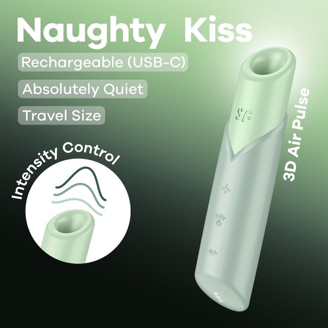 Зеленый вакуумный стимулятор Naughty Kiss. Фотография 6.