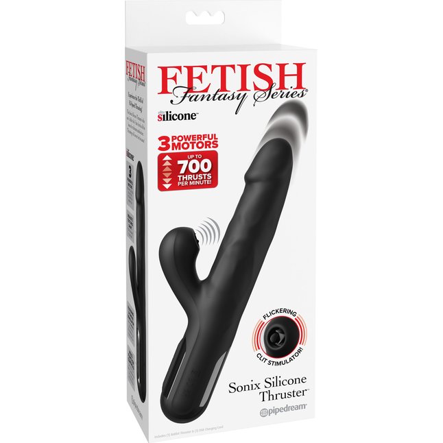 Черный силиконовый вибратор-кролик Sonix Silicone Thruster - 22 см - Fetish Fantasy Series. Фотография 5.