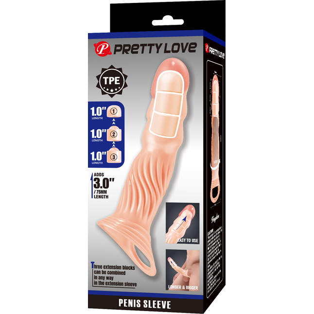 Телесная насадка на пенис с тремя вкладышами-удлинителями - 24 см - Pretty Love. Фотография 8.