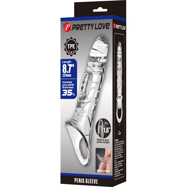 Прозрачная насадка на пенис - 22 см - Pretty Love. Фотография 9.