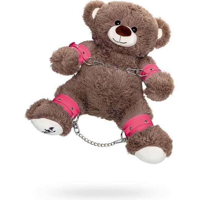 Бондажный набор: бурый мишка с розовыми оковами и наручниками