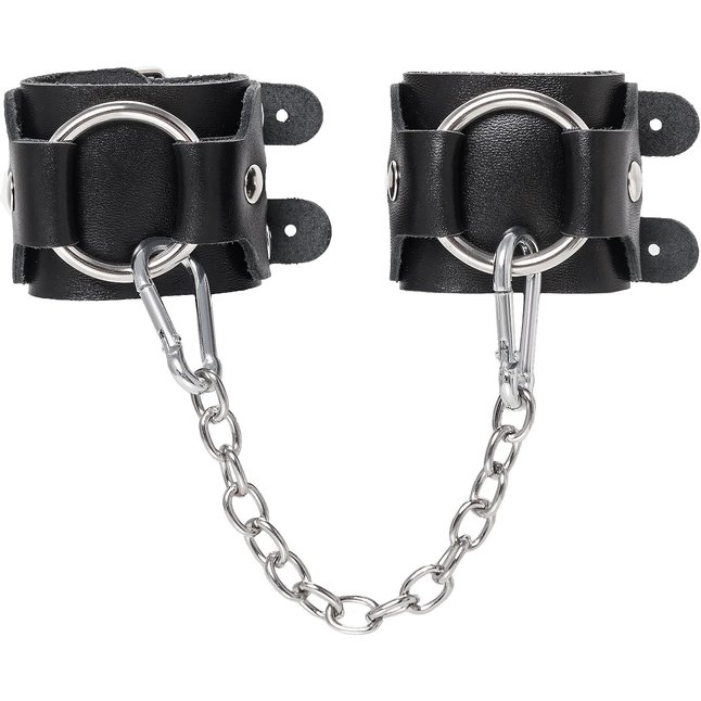 Черные кожаные наручники-браслеты с двумя ремешками. Фотография 2.