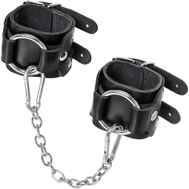 Черные кожаные наручники-браслеты с двумя ремешками. Фотография 4.