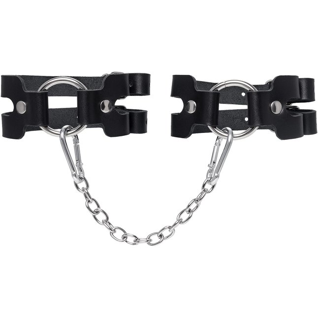 Черные кожаные оковы из двух ремешков. Фотография 2.