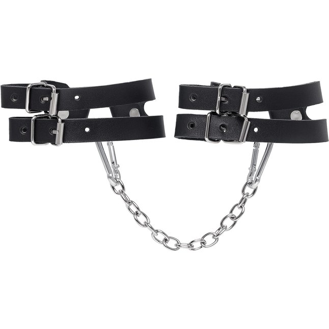 Черные кожаные оковы из двух ремешков. Фотография 3.