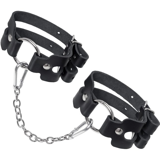 Черные кожаные оковы из двух ремешков. Фотография 4.