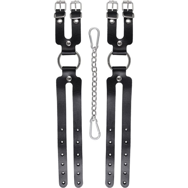 Черные кожаные оковы из двух ремешков. Фотография 5.