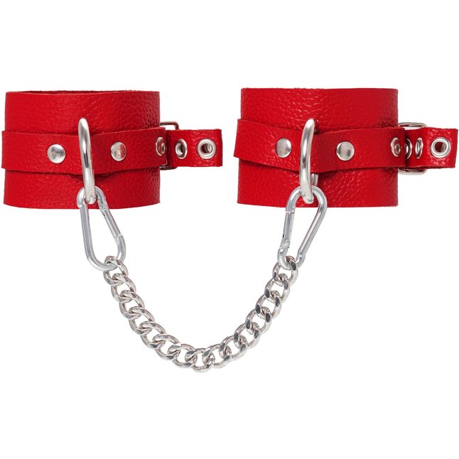 Красные мягкие кожаные оковы с люверсами. Фотография 2.