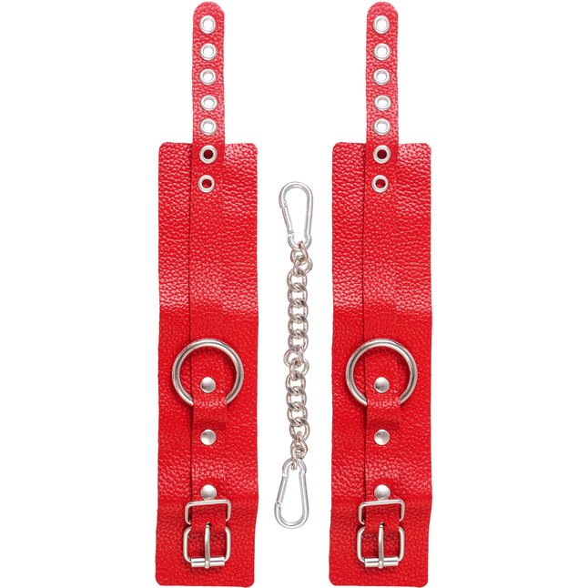 Красные мягкие кожаные оковы с люверсами. Фотография 5.