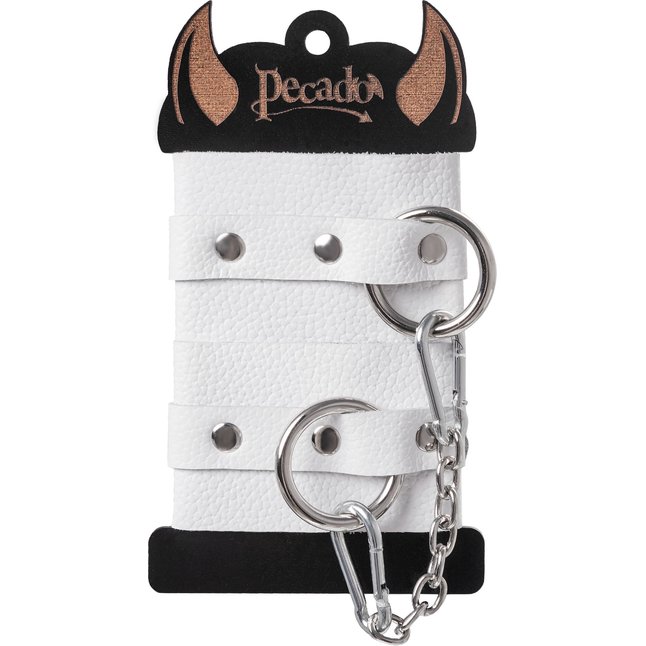 Белые мягкие кожаные наручники с люверсами. Фотография 7.