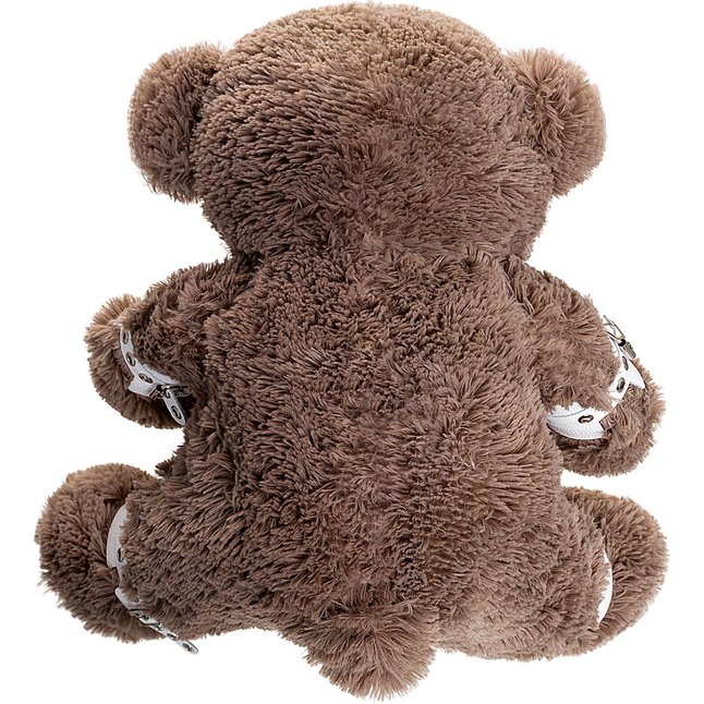 Бондажный набор: бурый мишка с белыми оковами и наручниками. Фотография 3.