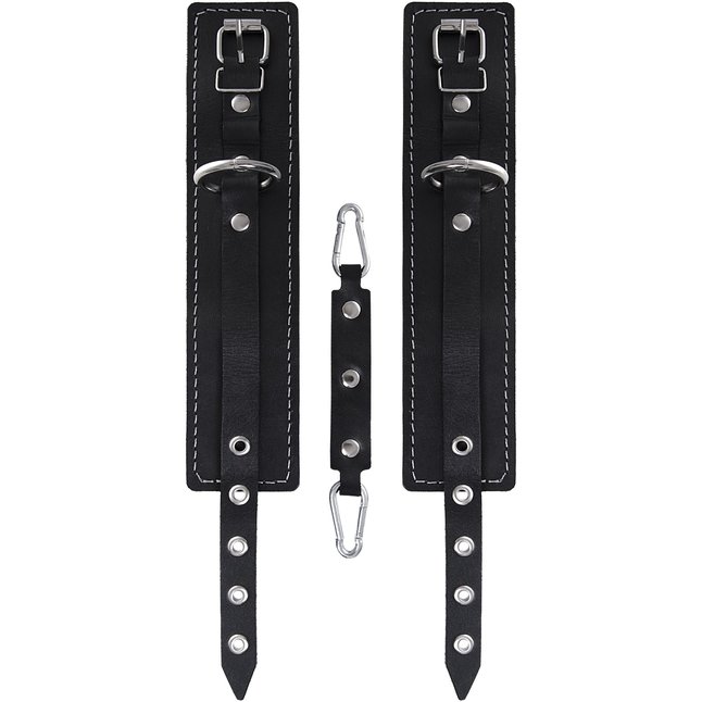 Черные двухслойные кожаные оковы с белой строчкой. Фотография 4.