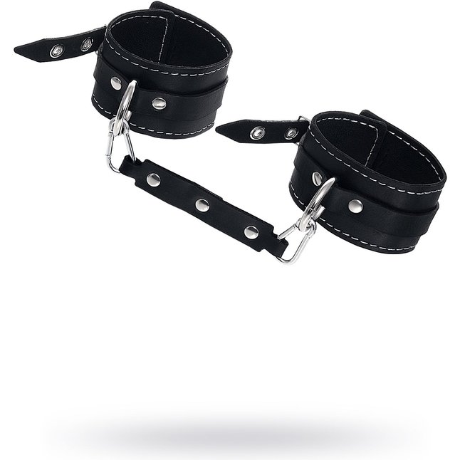 Черные двухслойные кожаные оковы с белой строчкой