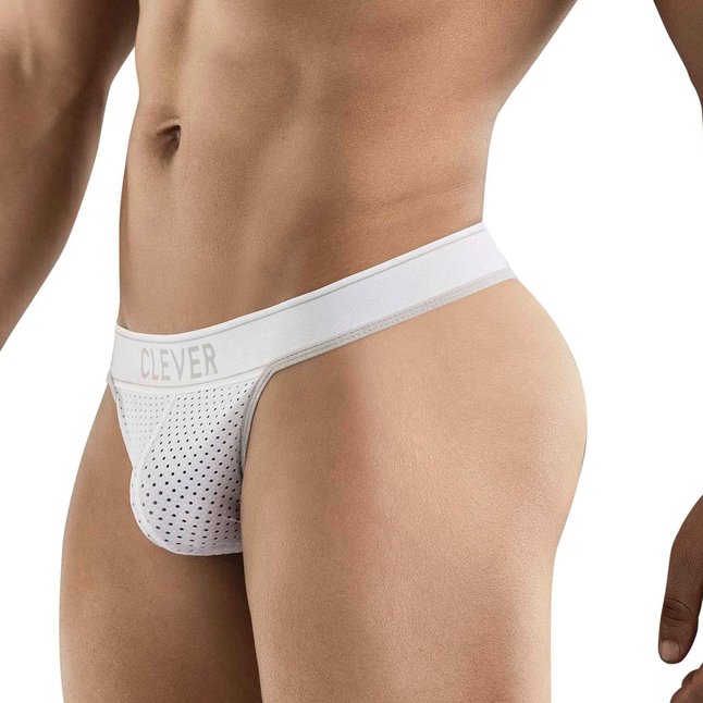 Белые перфорированные трусы-тонги Clever Ambar Thong. Фотография 2.