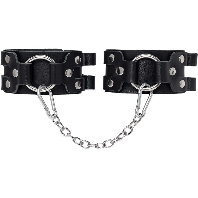 Черные кожаные оковы с двумя ремешками. Фотография 2.