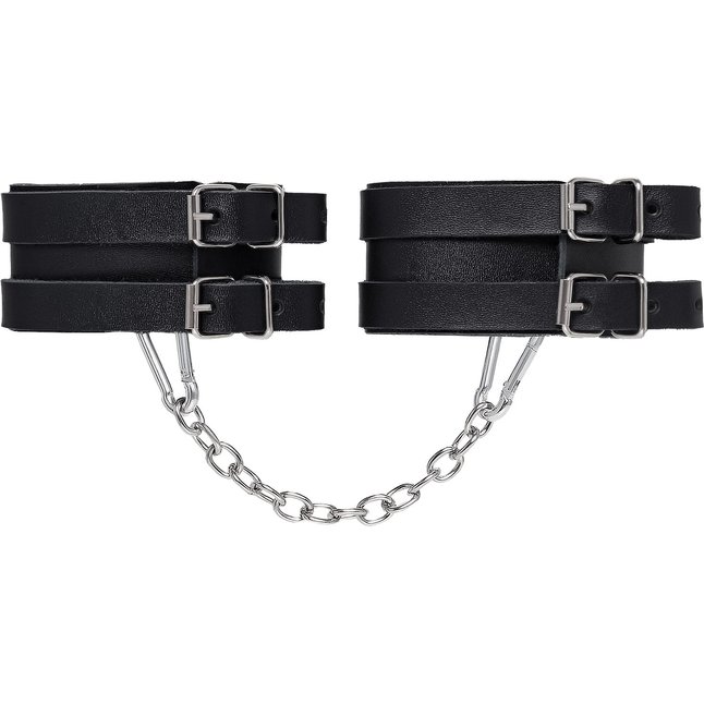 Черные кожаные оковы с двумя ремешками. Фотография 3.