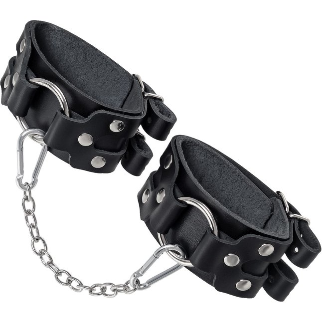 Черные кожаные оковы с двумя ремешками. Фотография 4.