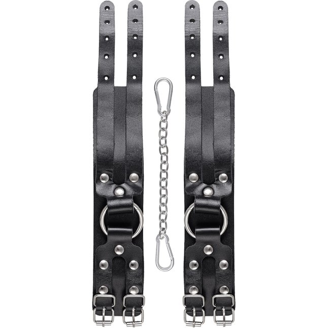 Черные кожаные оковы с двумя ремешками. Фотография 5.