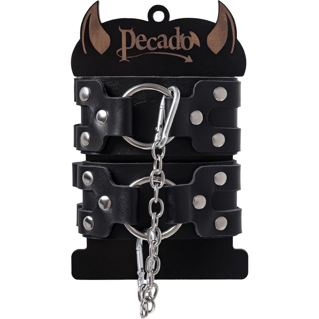 Черные кожаные оковы с двумя ремешками. Фотография 7.