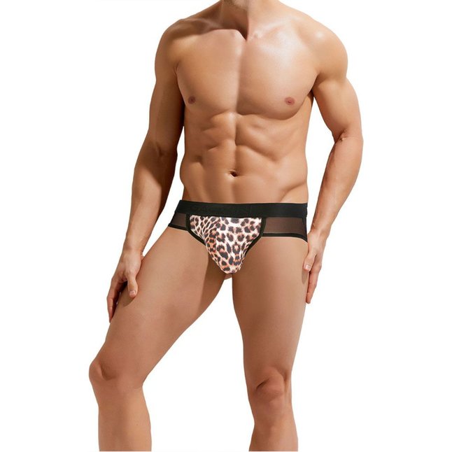 Сексуальные мужские трусы-джоки с леопардовой вставкой по центру. Фотография 3.