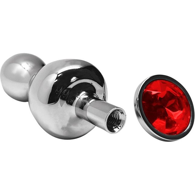 Серебристая анальная втулка Wooomy Lollypop Size S с красным кристаллом - Wooomy. Фотография 2.