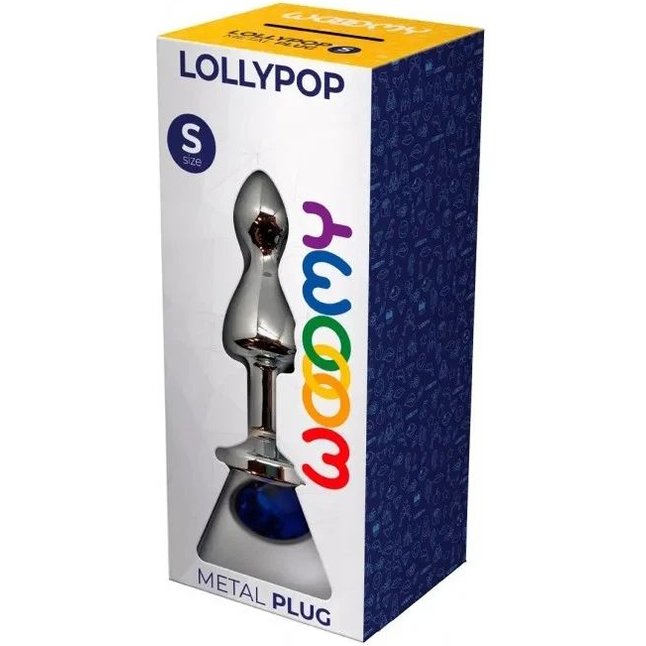 Серебристая анальная втулка Wooomy Lollypop Size S с синим кристаллом - Wooomy. Фотография 4.