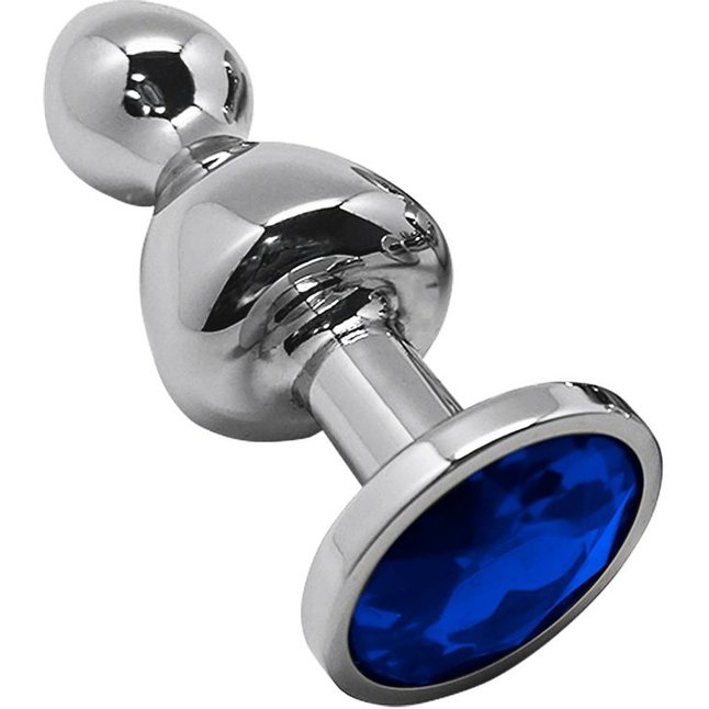 Серебристая анальная втулка Wooomy Lollypop Size S с синим кристаллом - Wooomy