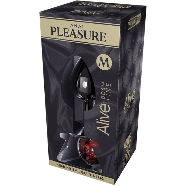 Серебристая анальная втулка Mini Metal Butt Plug Size M с красным кристаллом - Alive. Фотография 2.