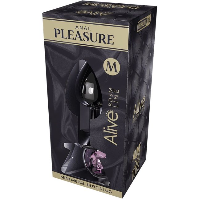 Серебристая анальная втулка Mini Metal Butt Plug Size M с розовым кристаллом - Alive. Фотография 2.