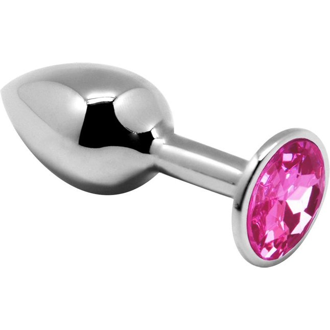 Серебристая анальная втулка Mini Metal Butt Plug Size M с розовым кристаллом - Alive