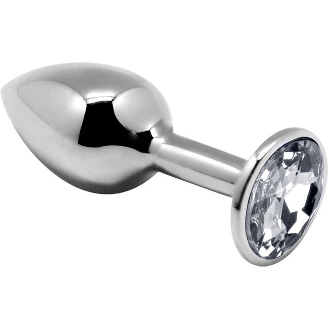 Серебристая анальная втулка с прозрачным кристаллом Mini Metal Butt Plug Size L - 9 см - Alive