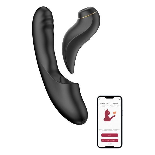 Черный вибратор с возвратно-поступательными движениями и вакуумом Fatima - 19,2 см. Фотография 2.