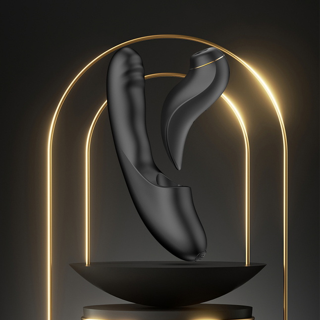 Черный вибратор с возвратно-поступательными движениями и вакуумом Fatima - 19,2 см. Фотография 11.