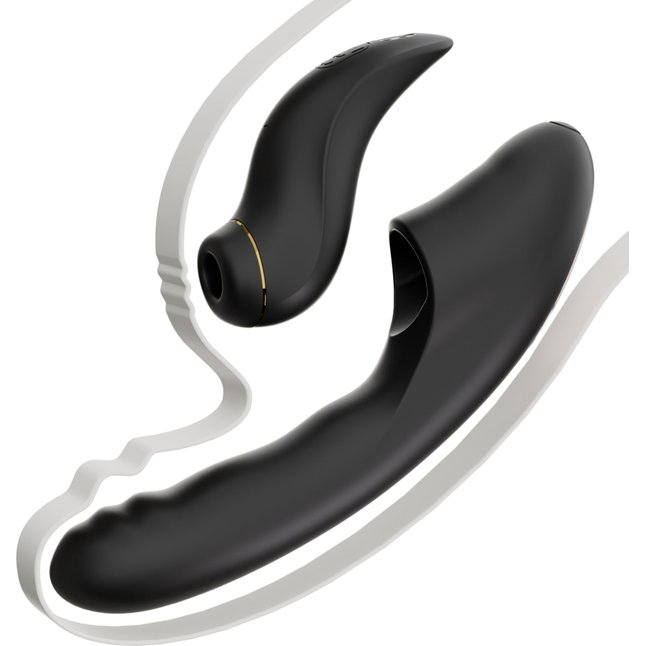 Черный вибратор с возвратно-поступательными движениями и вакуумом Fatima - 19,2 см. Фотография 8.