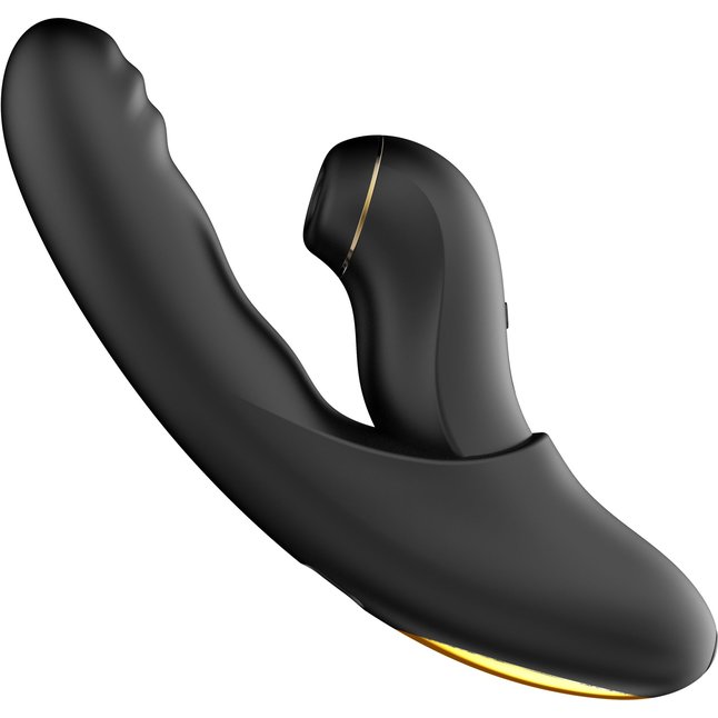 Черный вибратор с возвратно-поступательными движениями и вакуумом Fatima - 19,2 см. Фотография 9.