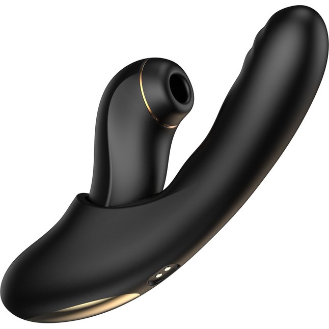 Черный вибратор с возвратно-поступательными движениями и вакуумом Fatima - 19,2 см. Фотография 10.