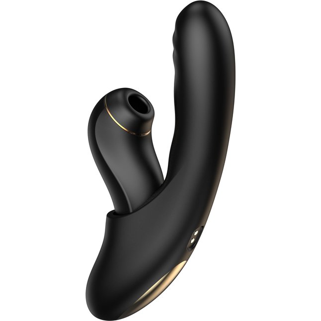 Черный вибратор с возвратно-поступательными движениями и вакуумом Fatima - 19,2 см