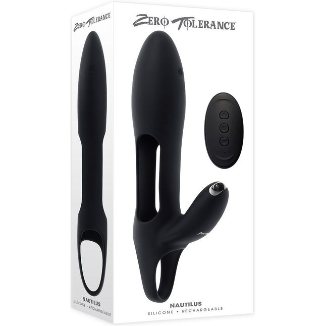 Черная насадка на пенис с вибрацией Nautilus. Фотография 2.