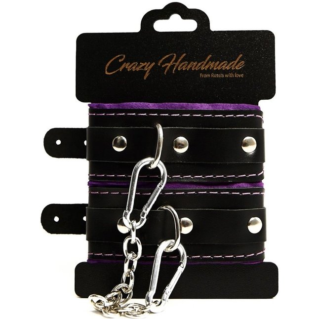 Черно-фиолетовые скругленные наручники с мягкой подкладкой