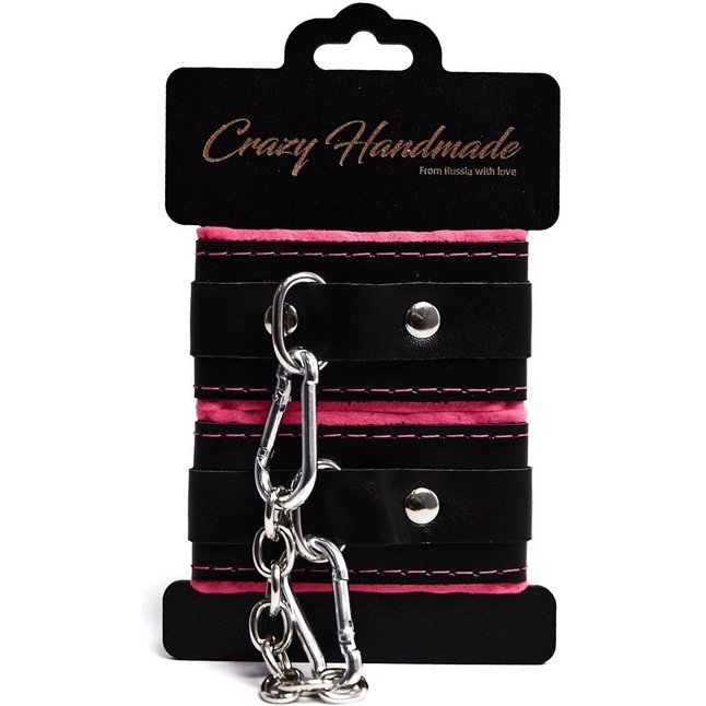 Черно-розовые скругленные наручники с мягкой подкладкой