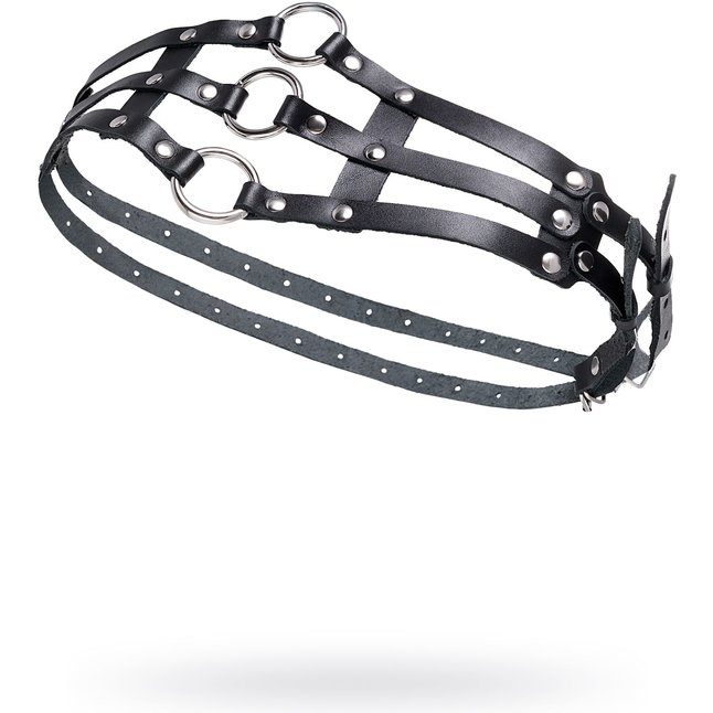 Черный кожаный пояс с кольцами. Фотография 2.