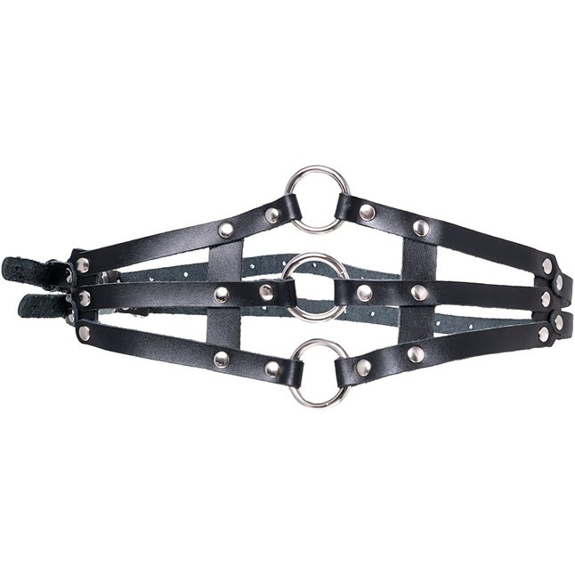 Черный кожаный пояс с кольцами. Фотография 3.