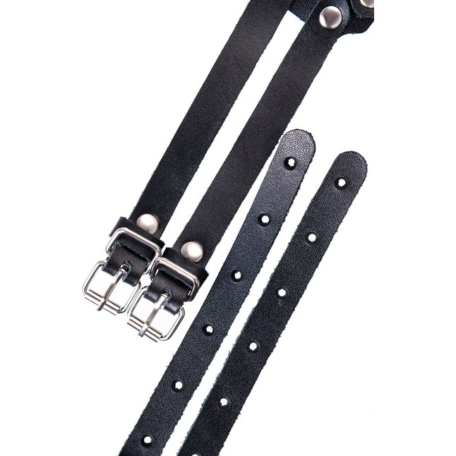 Черный кожаный пояс с кольцами. Фотография 4.