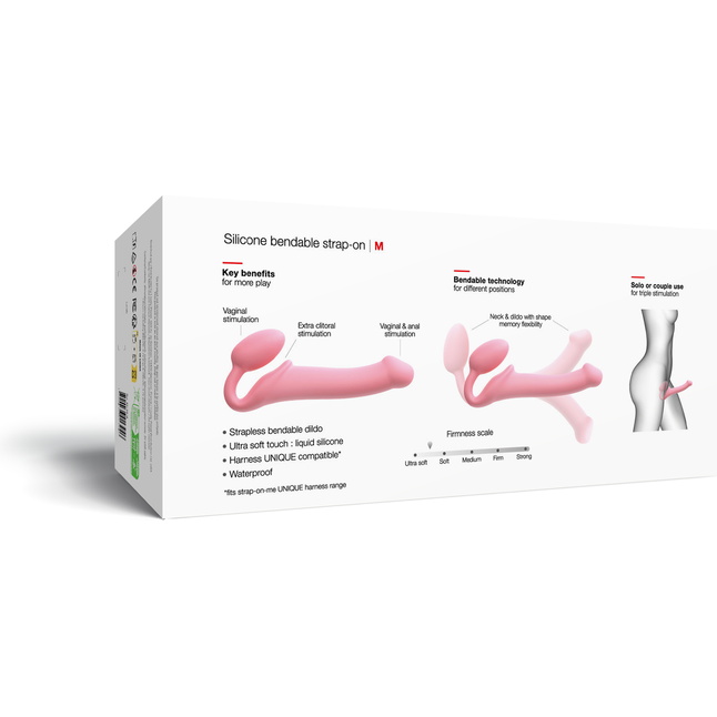 Розовый безремневой страпон Strap-on-me Semi-Realistic Bendable Strap-On size M. Фотография 11.