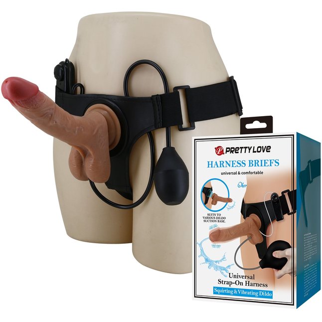 Женский страпон с вибрацией и эффектом эякуляции Oher - Pretty Love. Фотография 3.