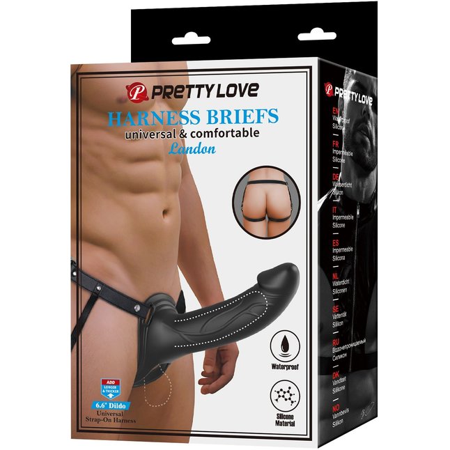 Черный полый мужской страпон London - 16,8 см - Pretty Love. Фотография 2.
