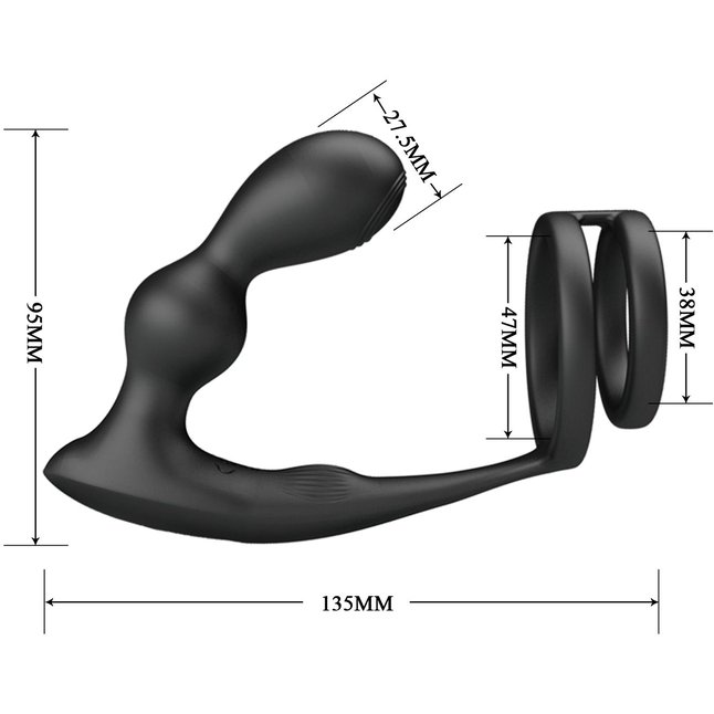 Черный вибростимулятор простаты с фиксацией кольцами. Фотография 6.