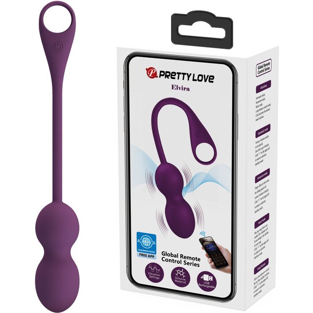 Фиолетовые вагинальные шарики Elvira с управлением через смартфон - Pretty Love. Фотография 2.
