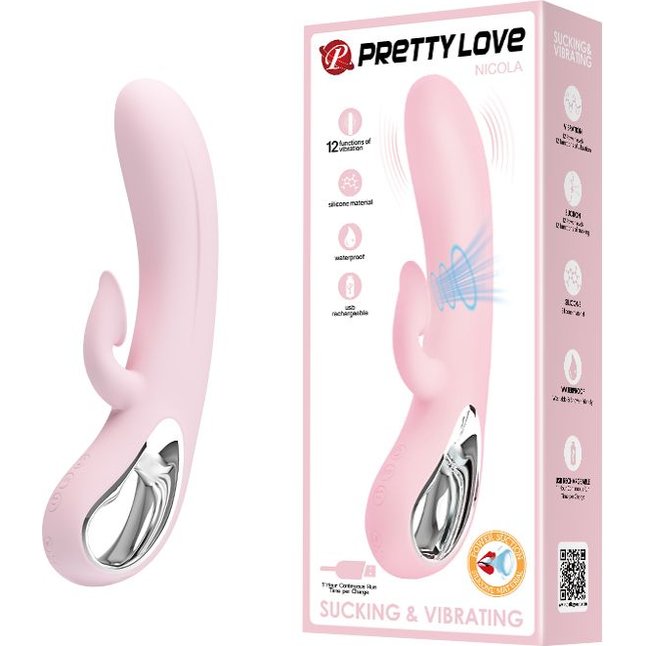 Нежно-розовый вибратор Nicola с вакуумной клиторальной стимуляцией - 24 см - Pretty Love. Фотография 2.