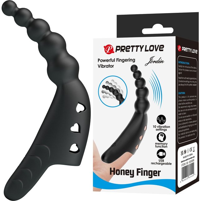 Черный вибратор на палец Jordin - 12,2 см - Pretty Love. Фотография 3.